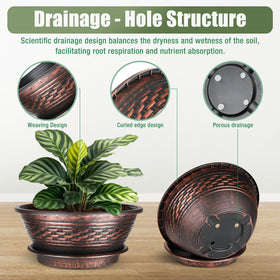 NIKONIKO 12-inch silver woven planter, front view, lightweight and weather-ready.