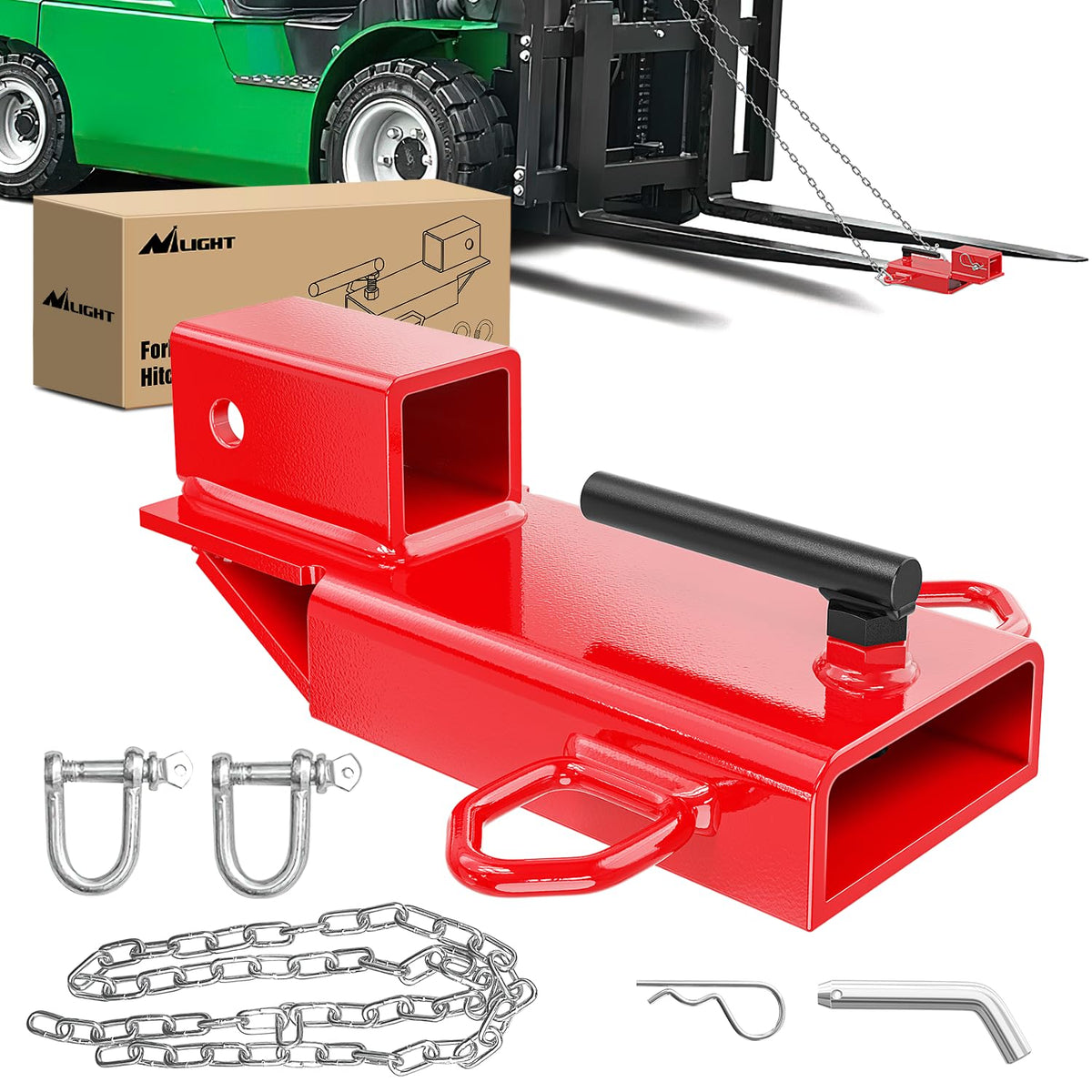 Nilight forklift hitch attachment front view with quick clamp for fast setup.
