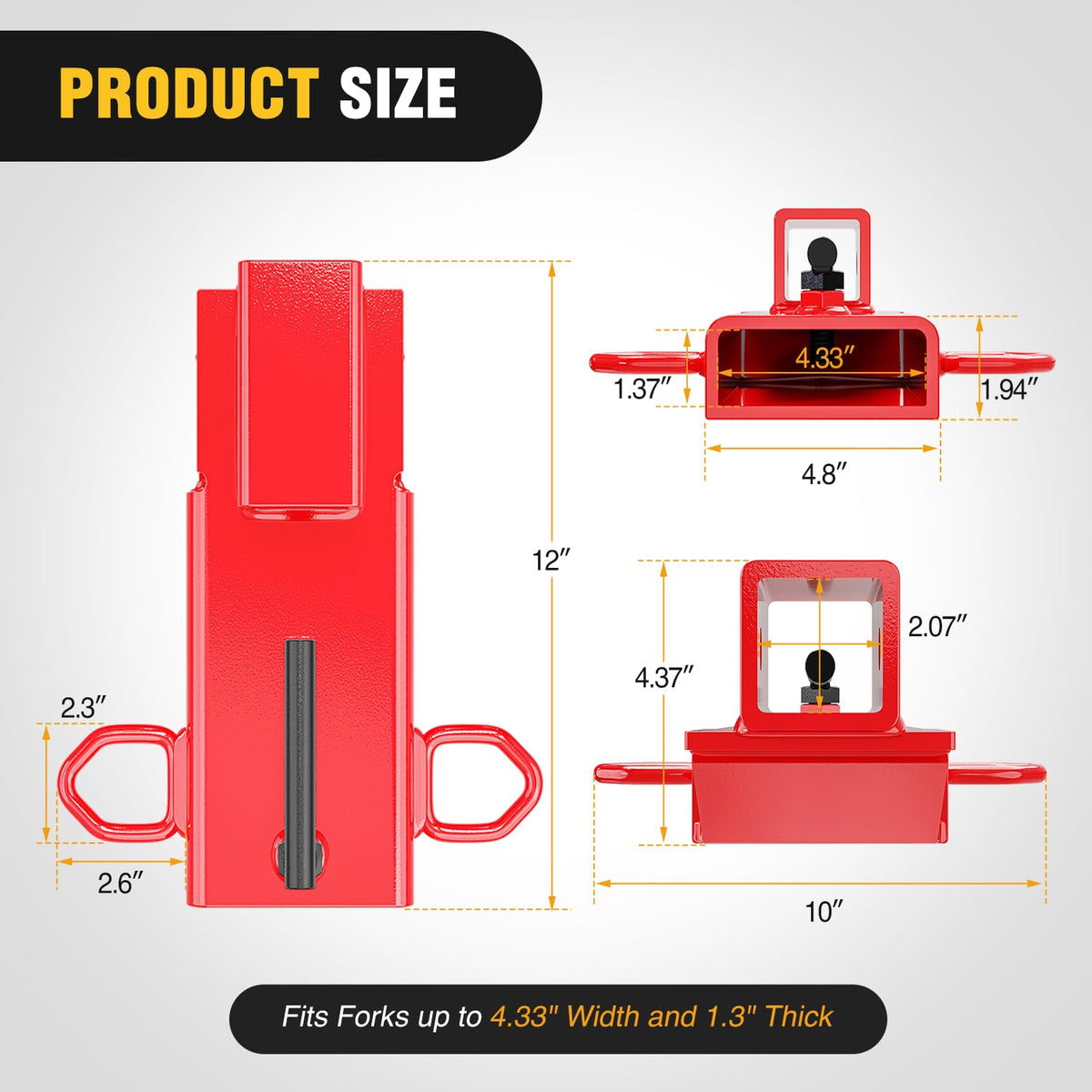 Nilight forklift hitch attachment side view showing sturdy red coating.