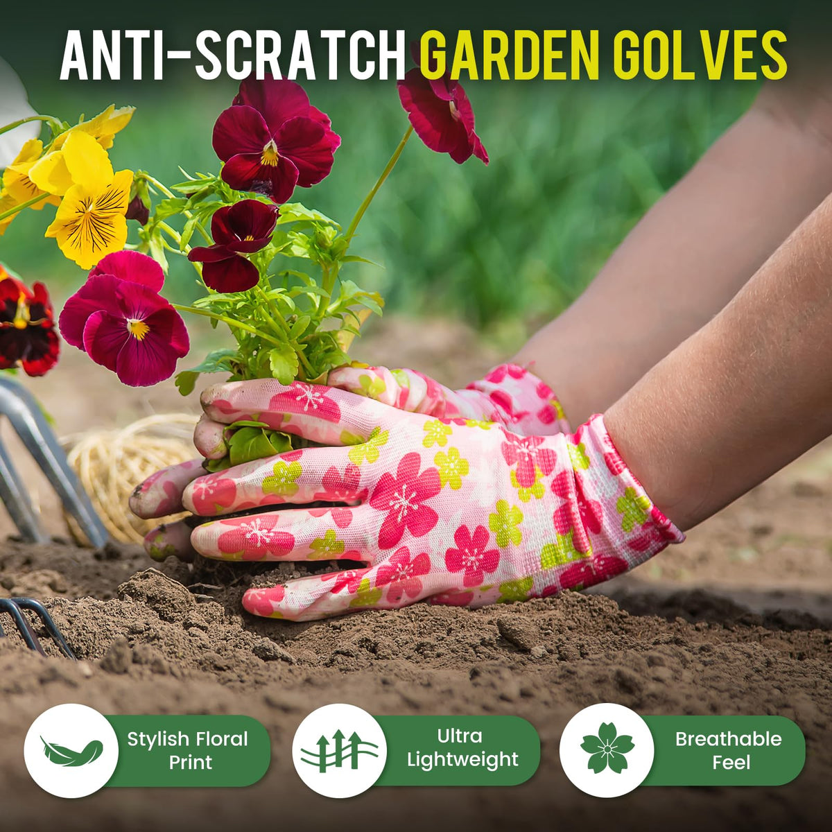 Nimalpal blue gloves on hand - anti-scratch protection during planting.