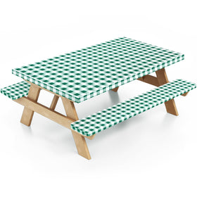 Nimalpal picnic table cover in green protecting against spills outdoors