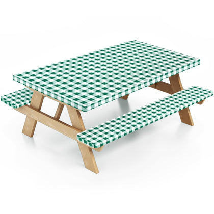 Nimalpal picnic table cover in green protecting against spills outdoors
