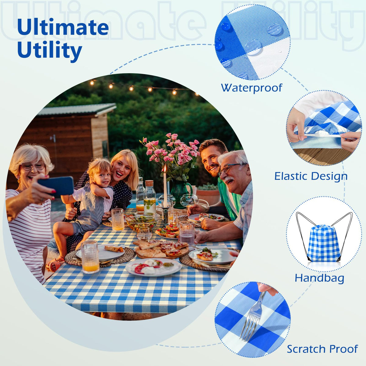 Nimalpal windproof elastic corners keep the tablecloth secure outdoors.