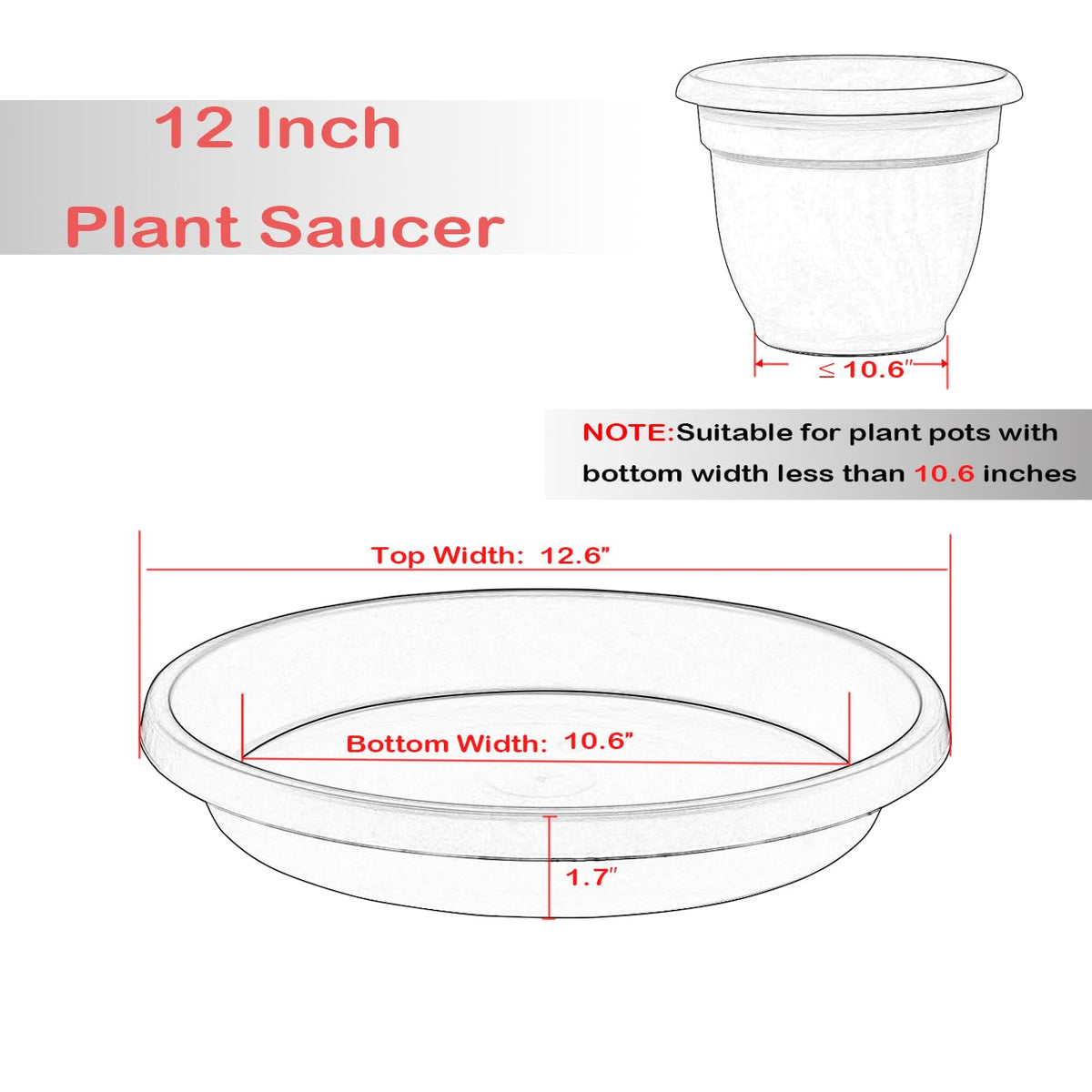 NIMYAU 12-inch heavy-duty plastic plant saucer protects floors from excess water.