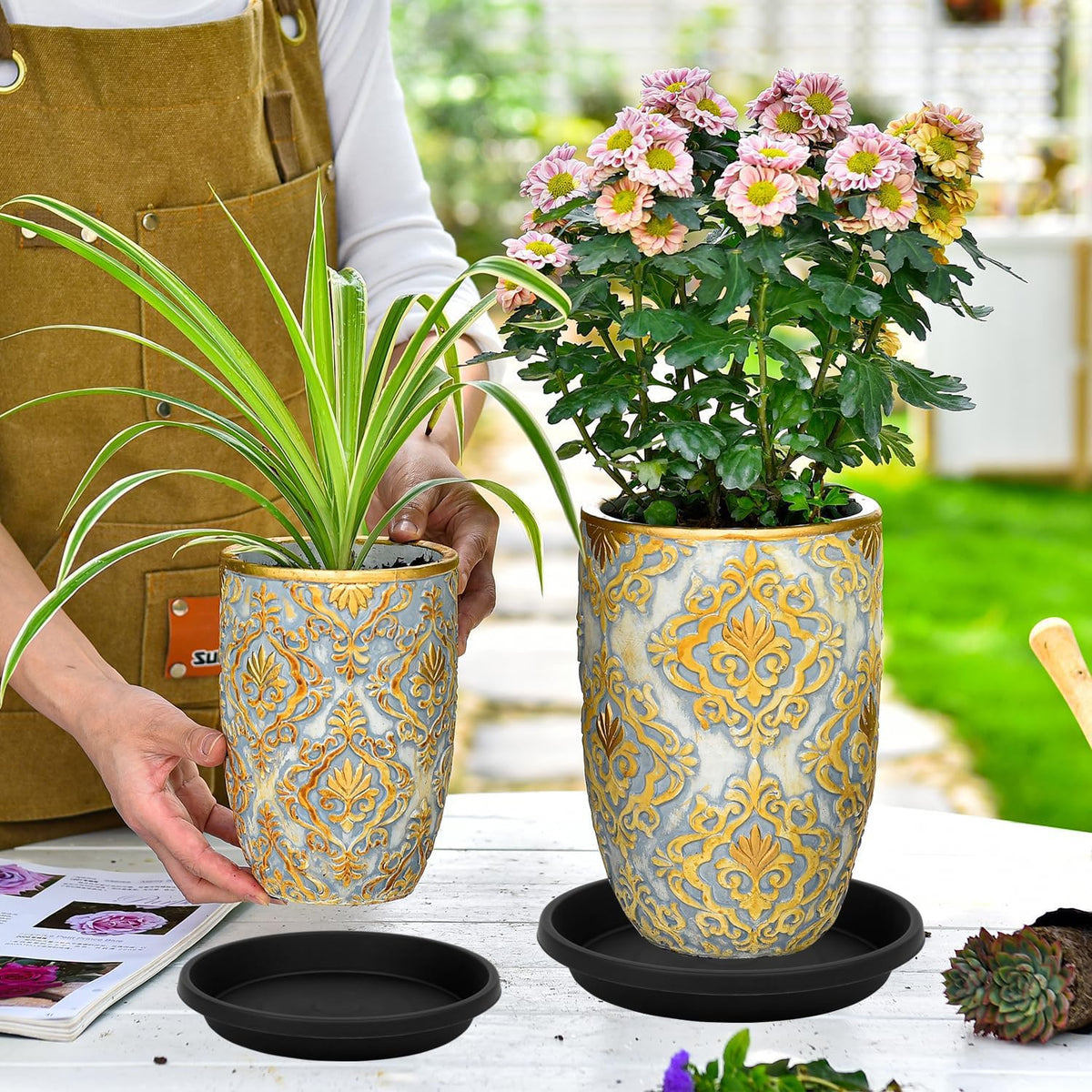 NIMYAU 2-pack thick, durable plastic tray for heavy planters