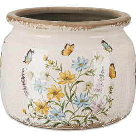 Ninehaoou butterfly-pattern plant pot in warm yellow with vintage charm for indoor decor.