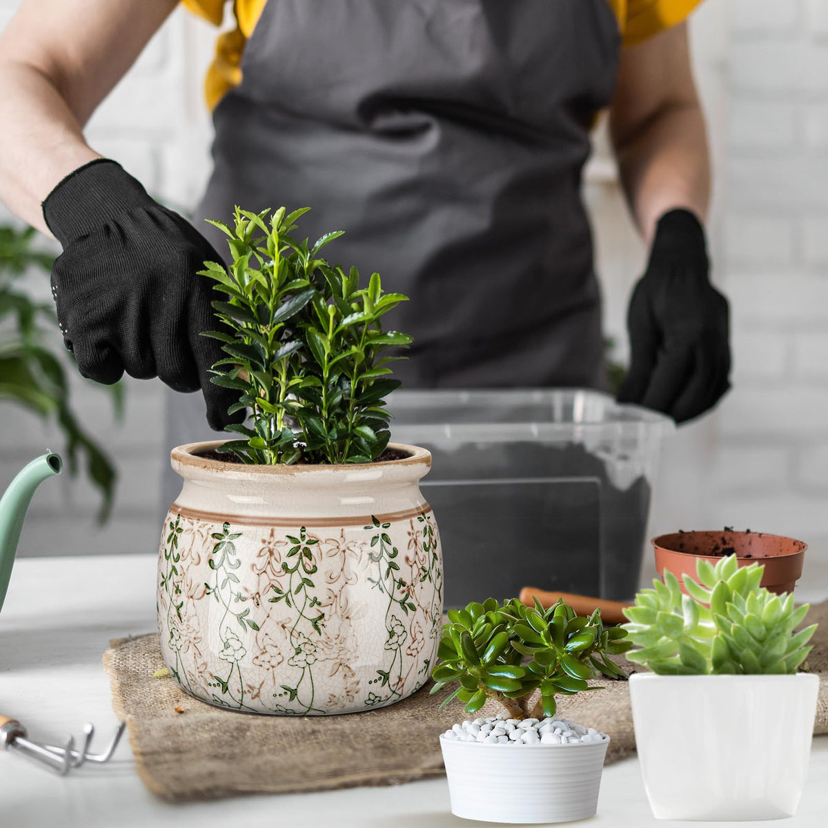 Ninehaoou ceramic flower pot six inch suited for small plants or faux arrangements.