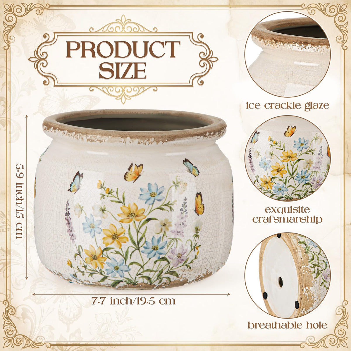 Ninehaoou ice-crackle-glaze ceramic pot adds textured depth to shelves or tabletops.