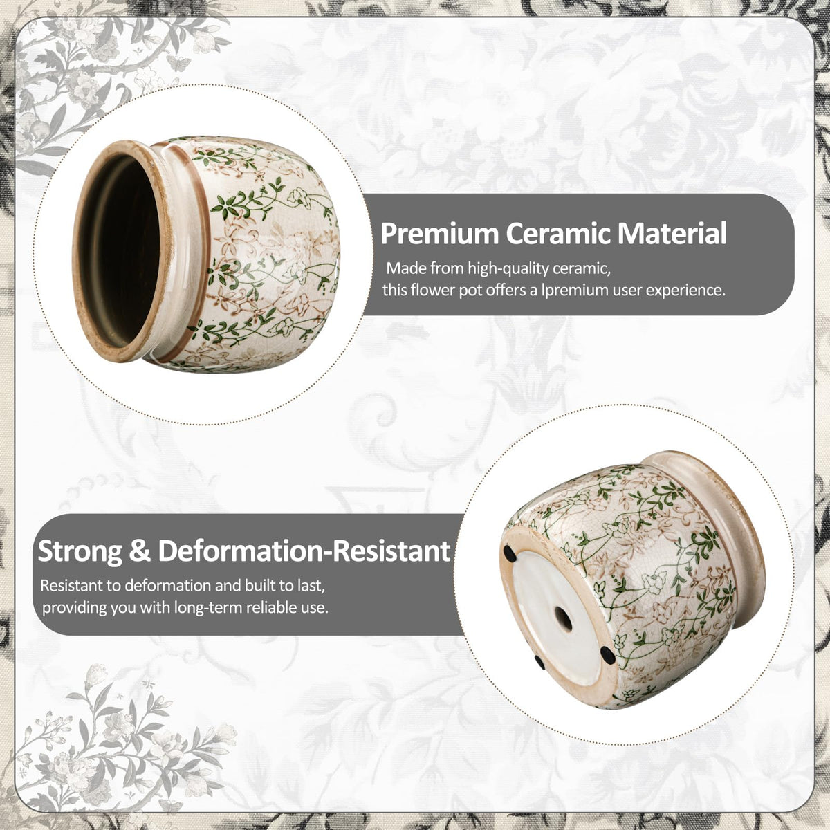 Ninehaoou vining ivy scroll pattern planter enhances farmhouse aesthetics.