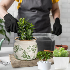 Ninehaoou vintage ceramic planter with beige-green glaze, ideal centerpiece table.