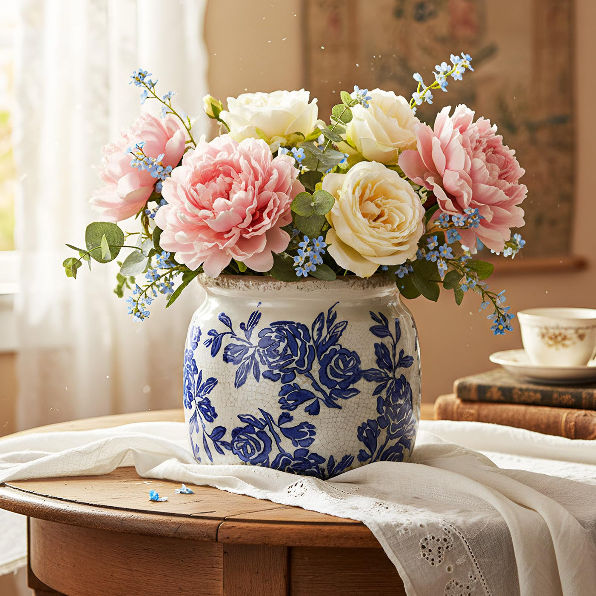 Ninehaoou beige blue planter suits cottage, farmhouse, entryway decor.
