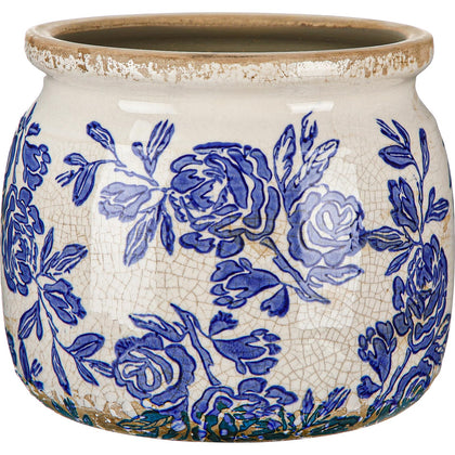 Ninehaoou vintage chinoiserie planter in blue beige with rose crackle glaze for elegant indoor greenery.