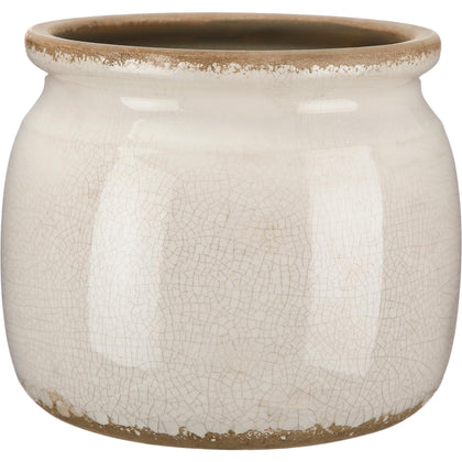 Ninehaoou vintage planter with beige crackle glaze for rustic shelf decor.