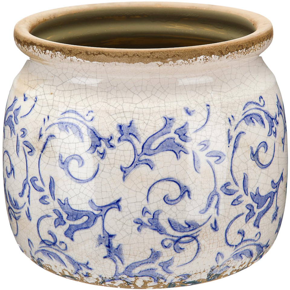 Ninehaoou vintage planter with blue chinoiserie crackle glaze, ideal for live succulents.