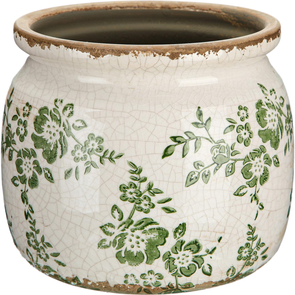 Ninehaoou vintage planter beige and green ditsy scroll pattern enhances rustic shelves.