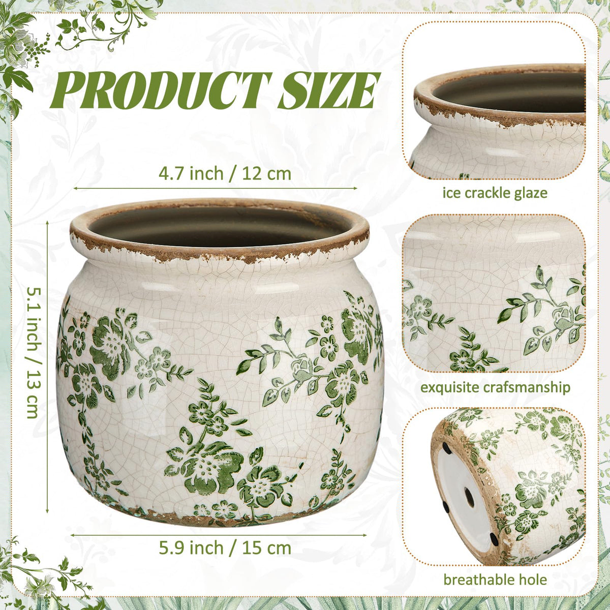 Ninehaoou large planter with crackle glaze adds antique charm to any room.