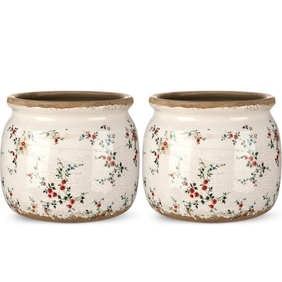 Ninehaoou vintage planter with scroll-crackle glaze for rustic decor.