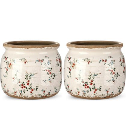Ninehaoou vintage planter with scroll-crackle glaze for rustic decor.