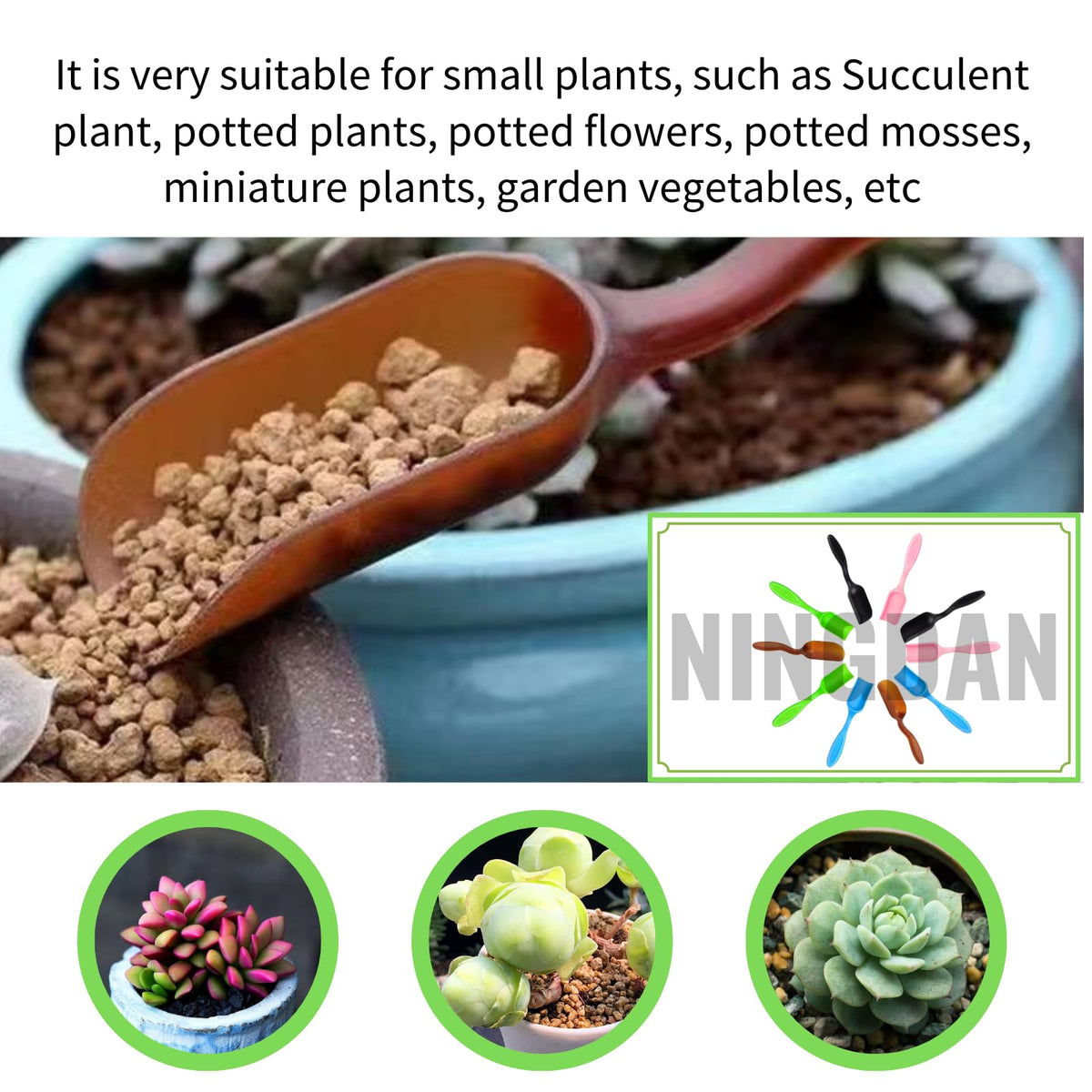NINGDAN bonsai soil scoops blue spoon angled view for easy scoop handling