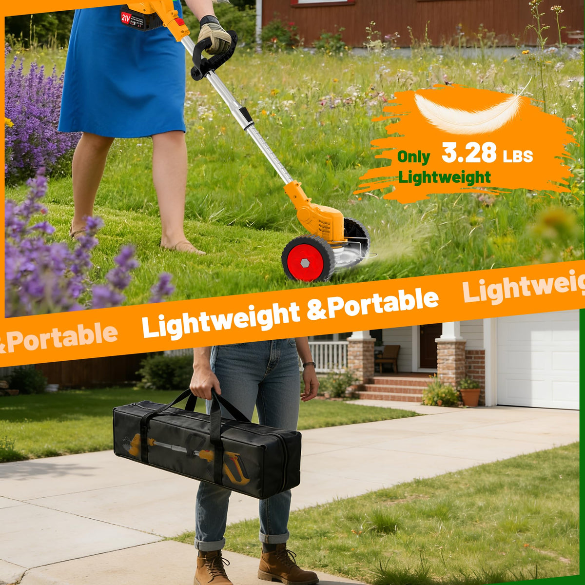 Ninghw cordless weed wacker with two batteries for extended yard work.