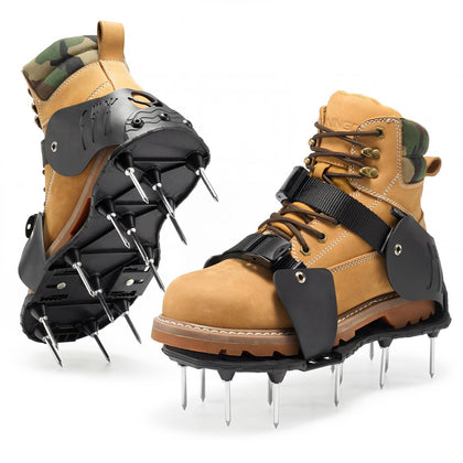 NINGO pre-assembled aerator shoes on lawn for quick professional-grade aeration