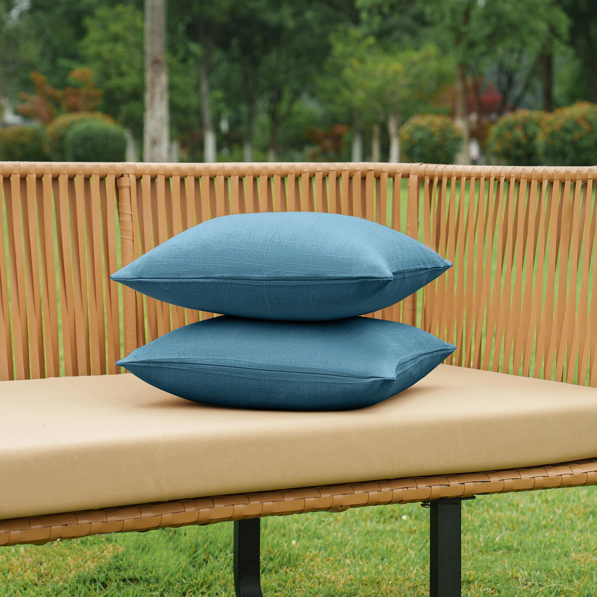 NiNi ALL farmhouse garden decor with dark blue square pillow covers