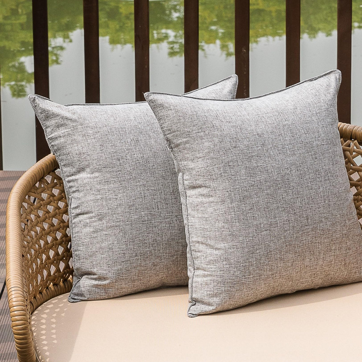 NiNi ALL outdoor pillow cover in grey with waterproof coating for patio cushions.