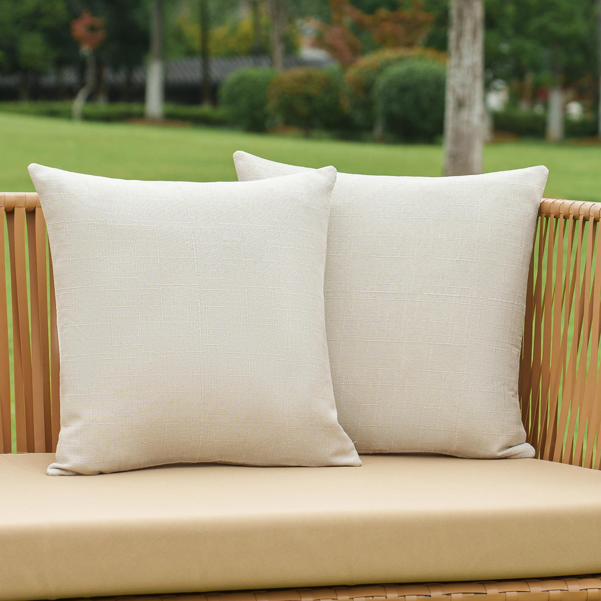 NiNi ALL beige outdoor pillow cover 16x16 square for patio with textured linen feel