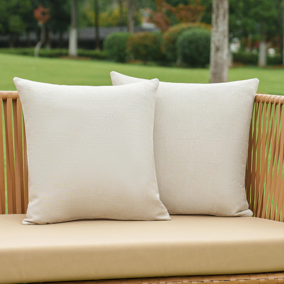 NiNi ALL beige outdoor pillow cover 16x16 square for patio with textured linen feel