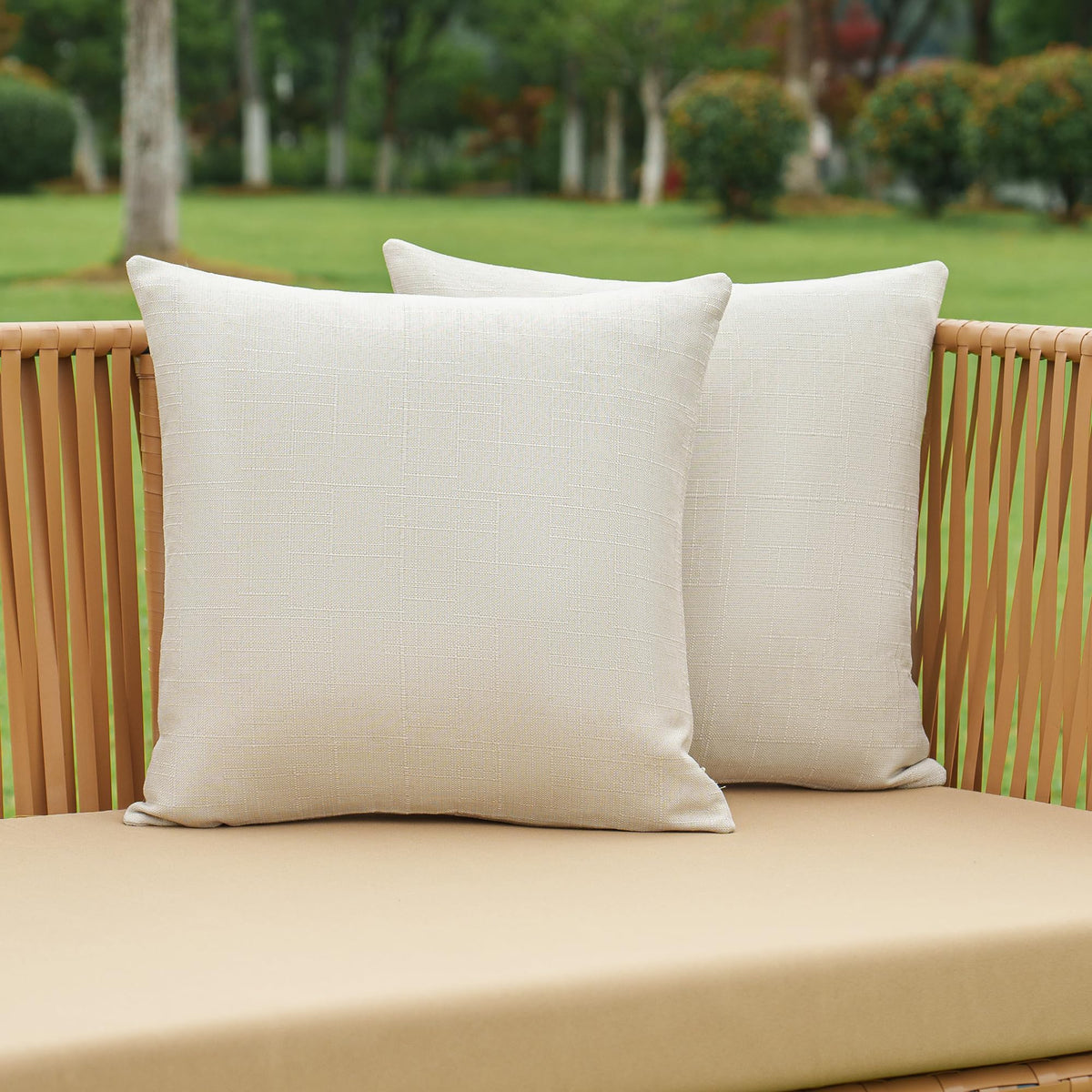 NiNi ALL beige outdoor square pillow cover on seating area