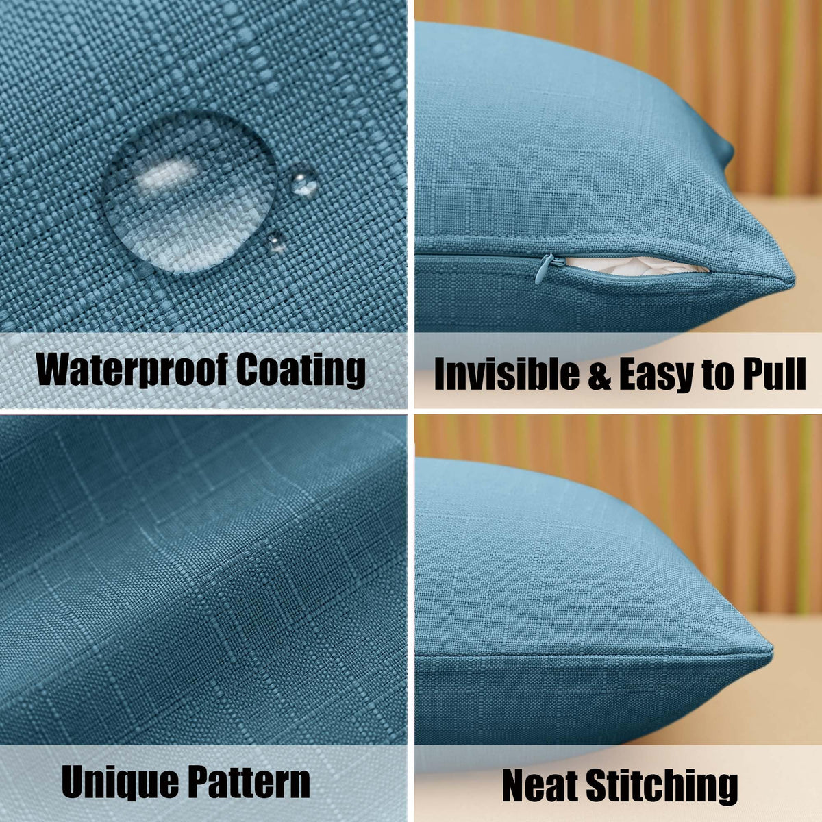 NiNi ALL waterproof pillow cover featured on a patio setup, weather-ready look