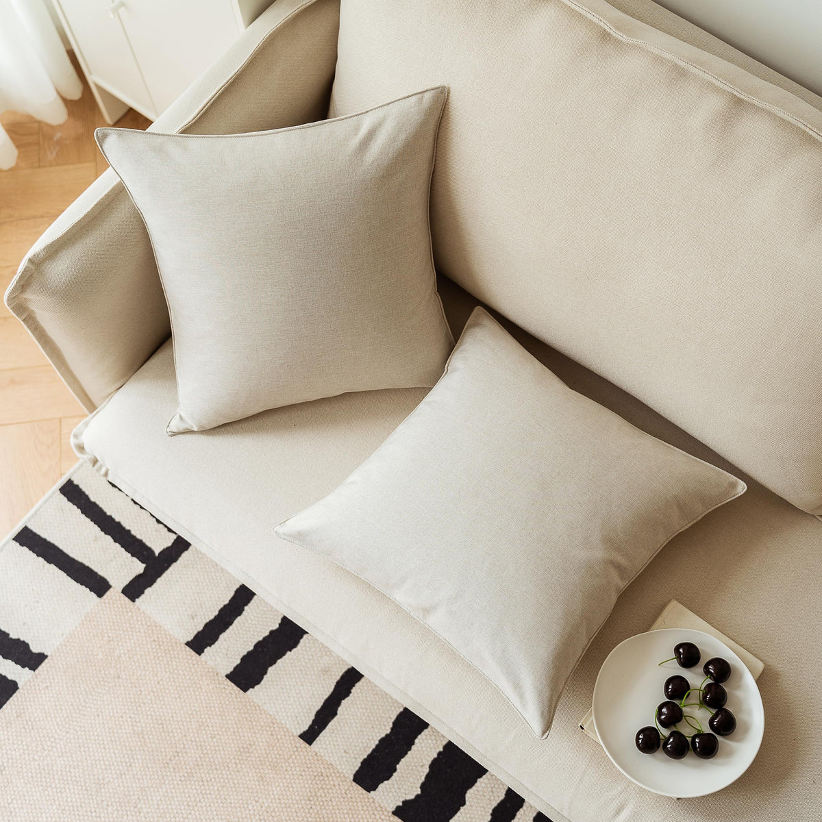 NiNi ALL outdoor waterproof pillow cover in beige, 20x20, ideal for patio lounging.