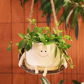 NINIPAPA hanging swing face planter large, ideal for indoor or outdoor decor.