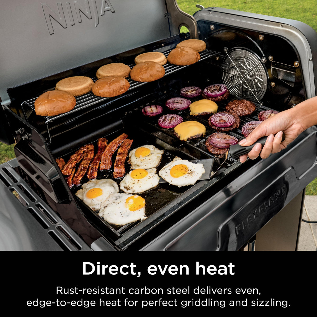 Ninja FlexFlame Half Griddle grease drain design in action