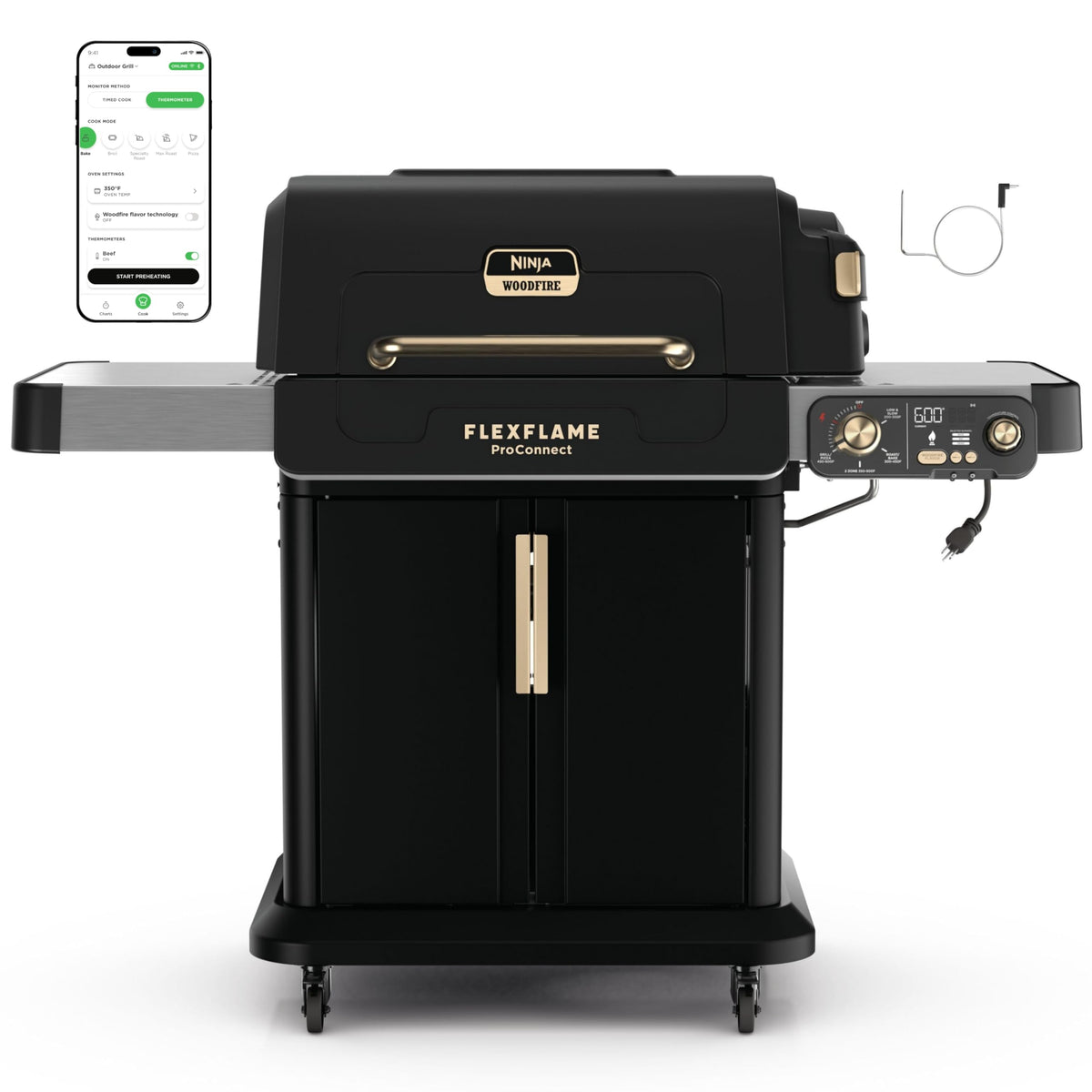 Ninja FlexFlame ProConnect Grill shows expansive 424 sq in space for versatile outdoor meals.