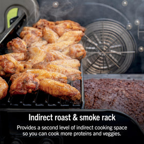 Ninja FlexFlame ProConnect Smoker mode delivering authentic woodfire flavor.