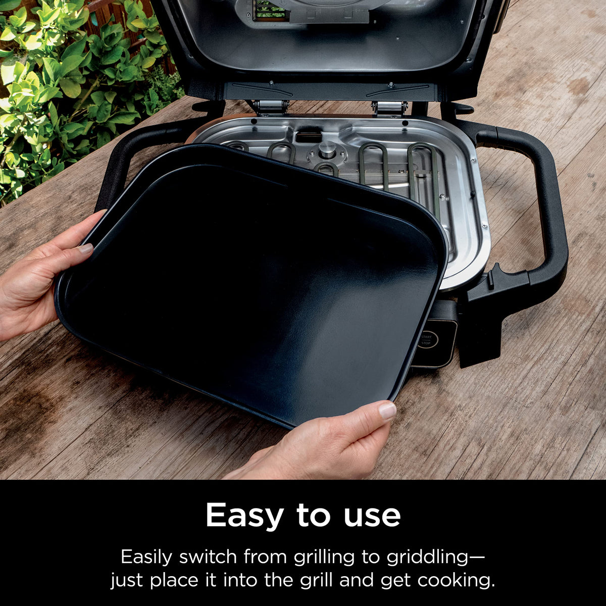 Fajitas sizzling on Ninja Woodfire flat top griddle plate with direct heat