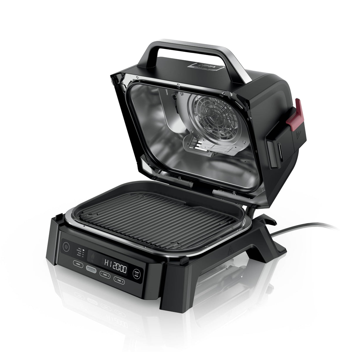 Ninja Woodfire grill front view showing rugged outdoor design for year-round cooking