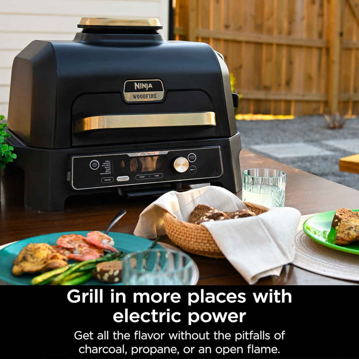 Ninja Woodfire Pro Connect XL crisper basket ready for air frying or roasting