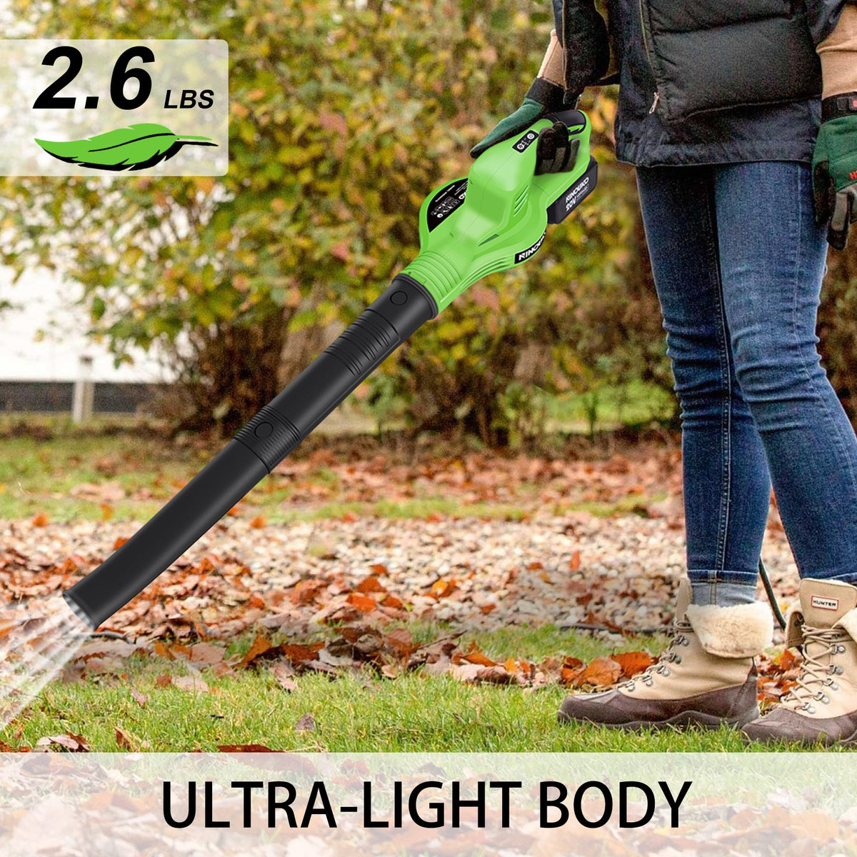NINOUKO Leaf Blower ergonomic grip provides comfortable control.