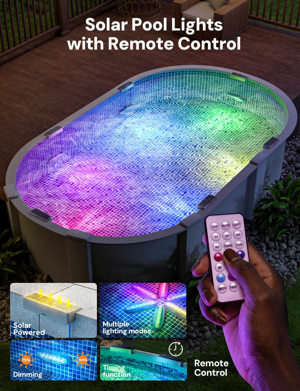NIORSUN Pool Light in RGB colors for vibrant underwater ambience.