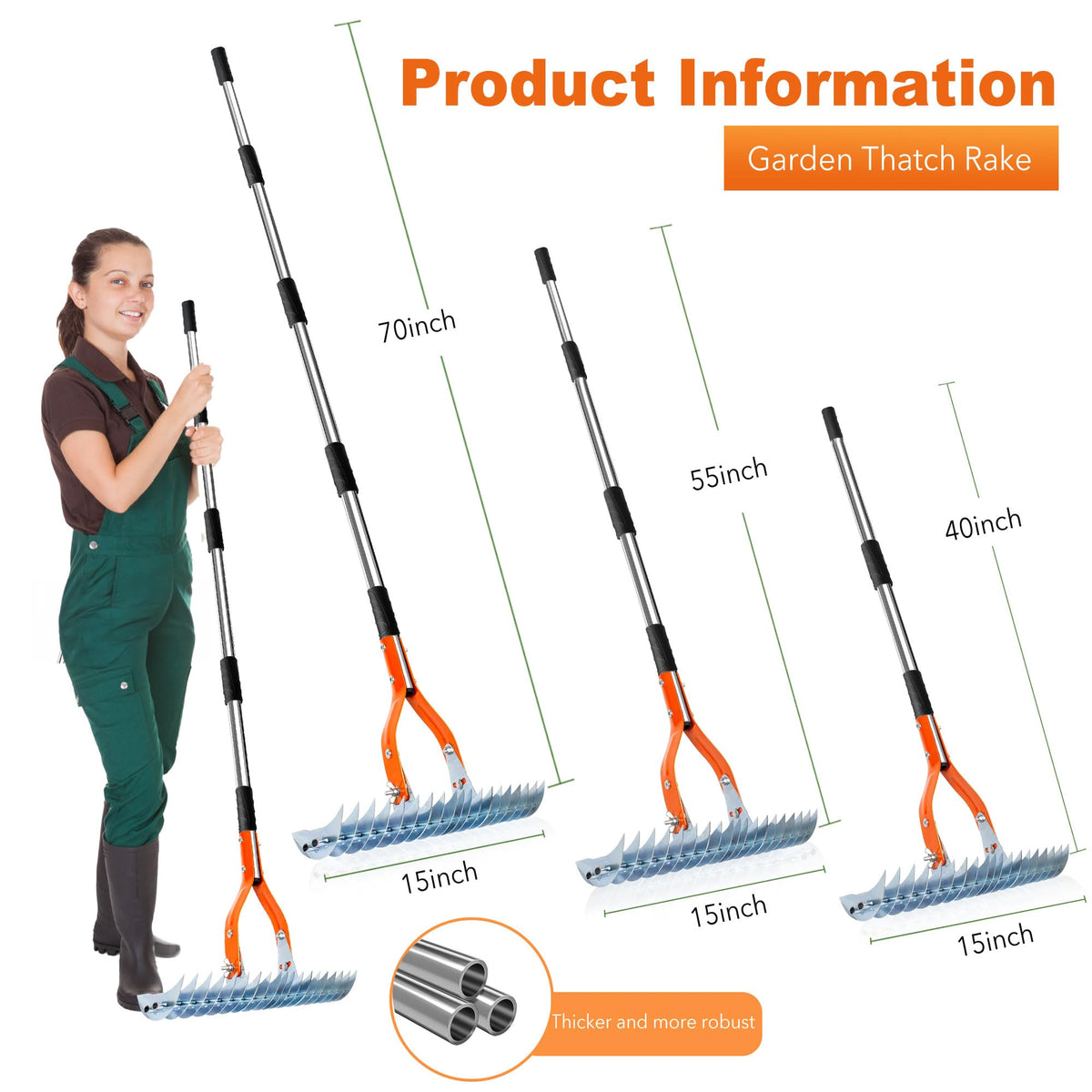 Niovrooro Thatch Rake anti-rust coating protects head and keeps gardening easy.