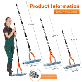 Niovrooro Thatch Rake anti-rust coating protects head and keeps gardening easy.