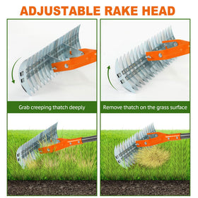 Niovrooro Thatch Rake teeth close-up shows curved steel tines for effective thatching and debris removal.