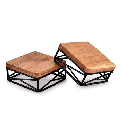NIRMAN Riser Square wooden base stand elevates items on countertops for organized display.