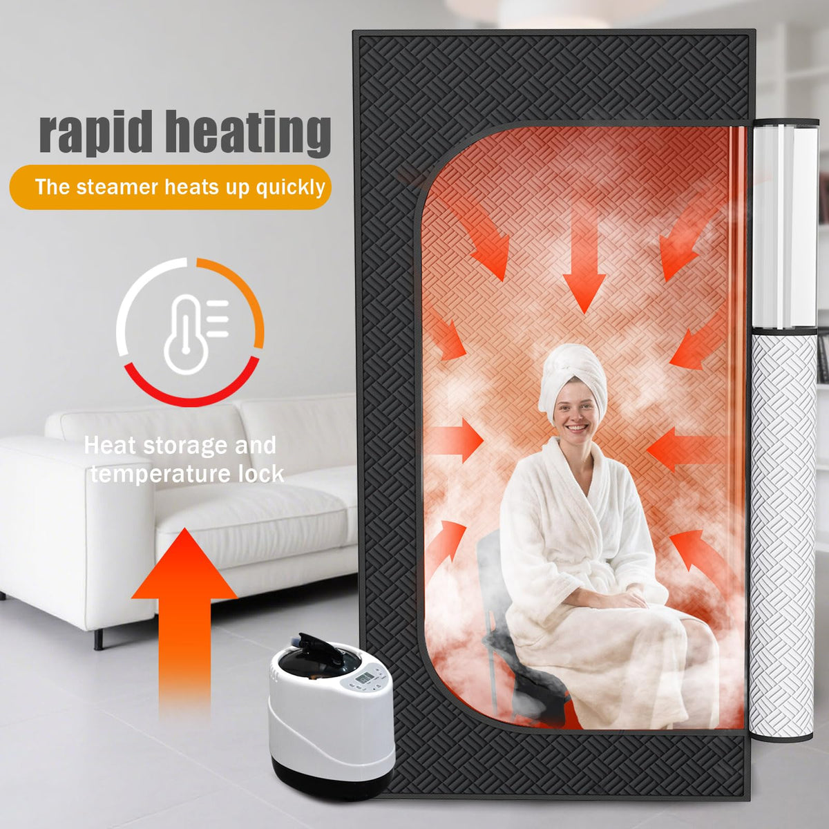 Nirvix Sauna Box interior view shows spacious room for relaxing sessions