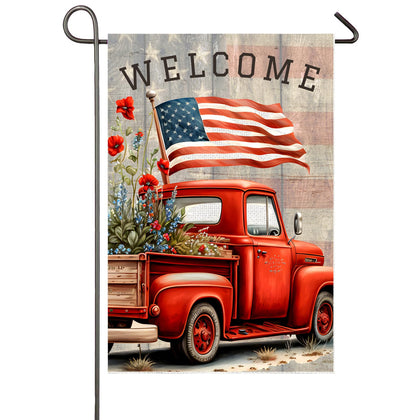 NISEVAN patriotic flag featuring red vintage truck and wildflowers for outdoor display