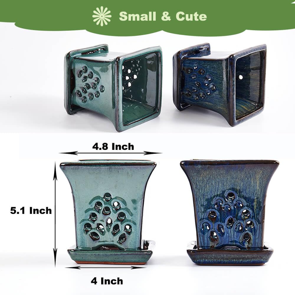 NiSevenLiving green square orchid pot with side holes promotes air flow around roots.