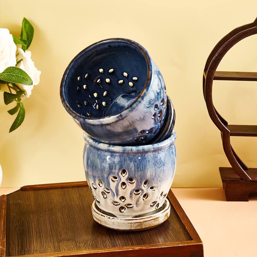 NiSevenLiving 4.6 inch orchid pot set for compact orchid displays.
