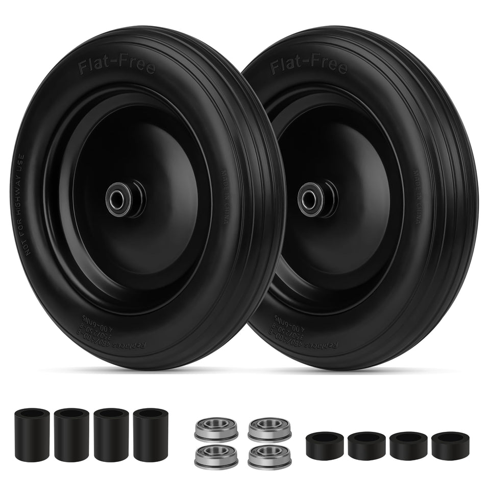 NISHCON flat free tire front view with ribbed tread for garden carts